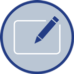 AIC Group - Menu-Icon - Referenzen - Stift auf Papier, blau/weiß auf grau
