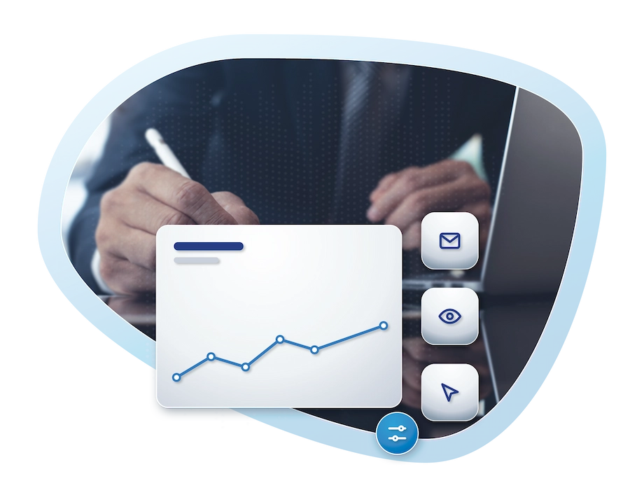 Customer Analytics: Dashboard mit Verlaufskurve sowie Kennzahlen zu Zustellung, Öffnung und Klick