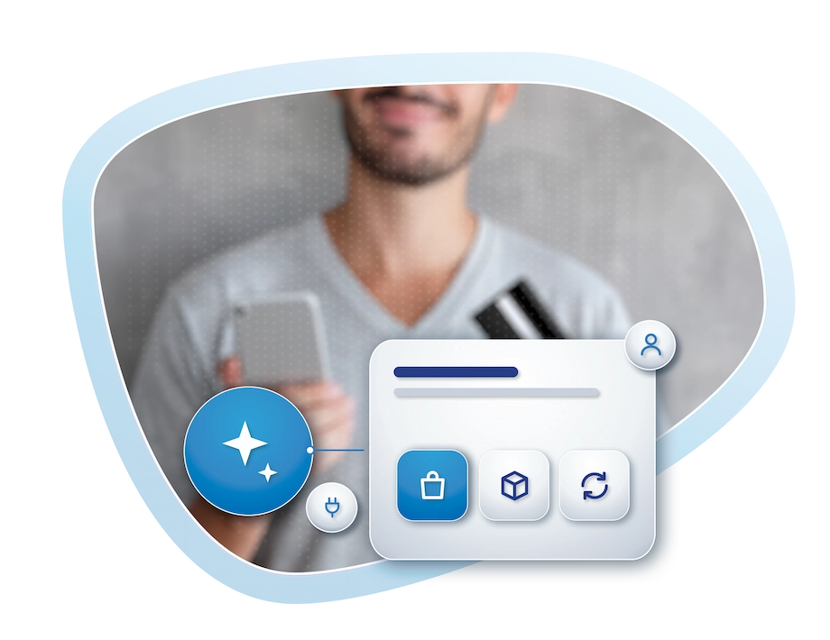 Customer Insight Suite: KI-Empfehlungen fließen über eine Schnittstelle in ein Template mit passenden Produkten