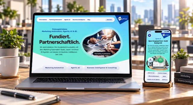 Die neue Website der AIC Group mit der Überschrift „aicgroup.de, weitergedacht.
